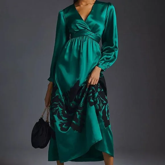Anthropologie Nikasha Embroidered Satin Dress Anthropologie Nikasha Embroidered Satin Dress